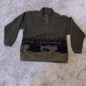 Alps Men's Olive Green Zip-Up Sweater with Mountain Design